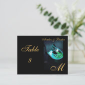 Monogram Masquerade Mask Aquamarin Table Platzkart Postkarte (Stehend Vorderseite)