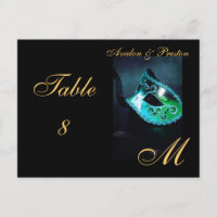 Monogram Masquerade Mask Aquamarin Table Platzkart