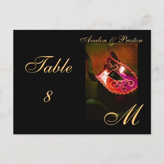 Monogram Masquerade Mask Red Table Platzkarte Postkarte (Vorderseite)