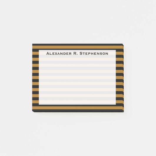 Monogram Matte Gold und Black Strip Post-it Klebezettel (Vorderseite)