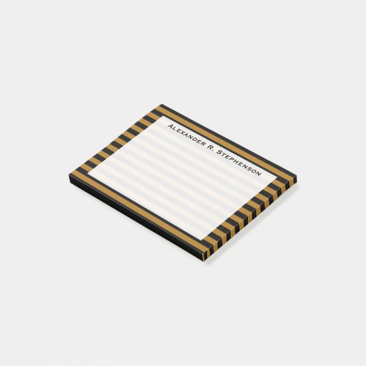 Monogram Matte Gold und Black Strip Post-it Klebezettel (angewinkelt)