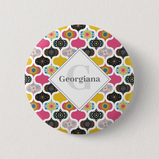 Monogram Maximalist Rainbow Dot Mandalases Patchwo Button (Vorderseite)