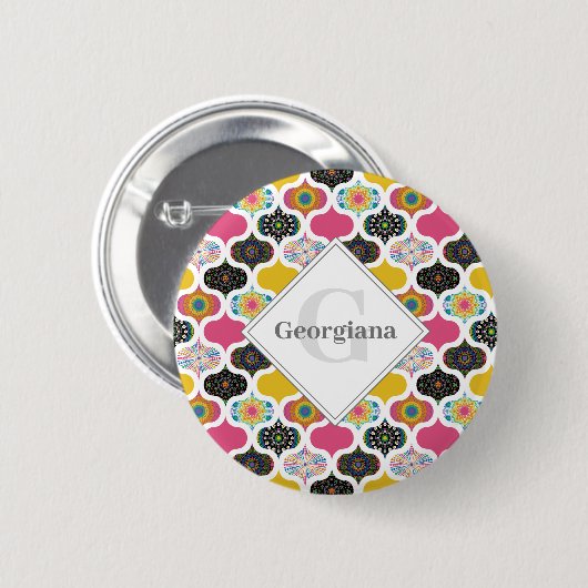 Monogram Maximalist Rainbow Dot Mandalases Patchwo Button (Vorne & Hinten)