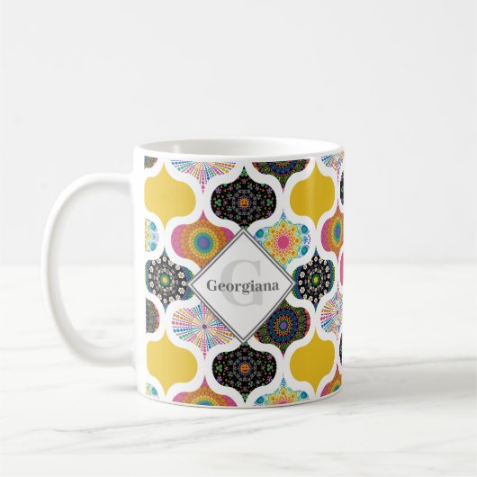 Monogram Maximalist Rainbow Dot Mandalases Patchwo Kaffeetasse (Links)