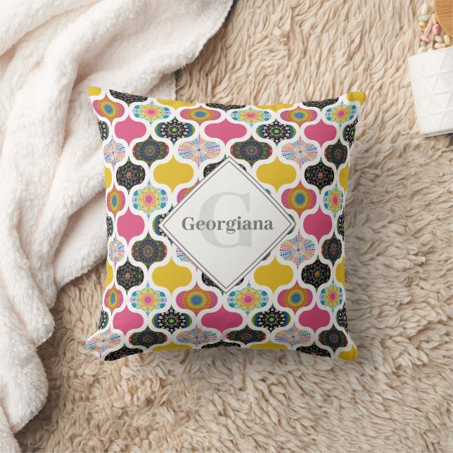Monogram Maximalist Rainbow Dot Mandalases Patchwo Kissen (Decke)