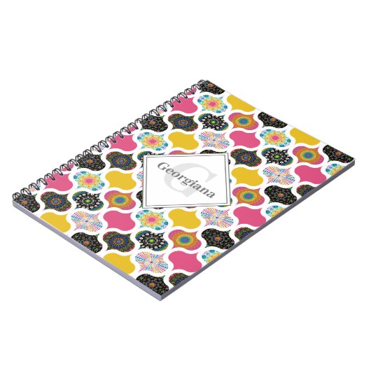 Monogram Maximalist Rainbow Dot Mandalases Patchwo Notizblock (Linke Seite)