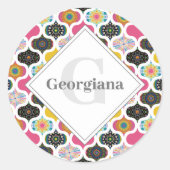 Monogram Maximalist Rainbow Dot Mandalases Patchwo Runder Aufkleber (Vorderseite)