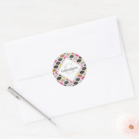 Monogram Maximalist Rainbow Dot Mandalases Patchwo Runder Aufkleber (Umschlag)