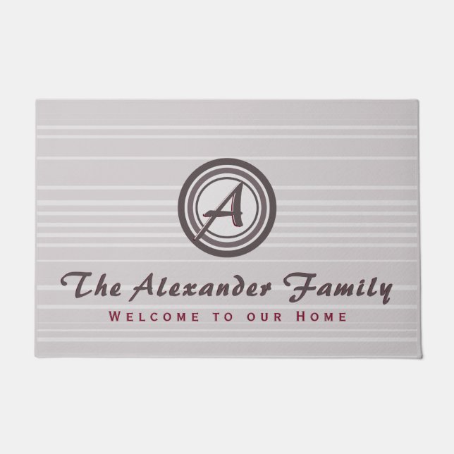 Monogram Medallion Familienname Willkommen Fußmatte (Vorderseite)