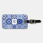 Monogram Mediterranean Blue White Tile Water Gepäckanhänger (Vorderseite horizontal)