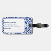 Monogram Mediterranean Blue White Tile Water Gepäckanhänger (Rückseite horizontal)