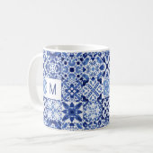 Monogram Mediterranean Blue White Tile Water Kaffeetasse (Vorderseite Links)