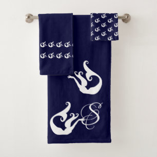 Monogram Meerjungfrau Afroamerikanerin Braun Schwa Badhandtuch Set