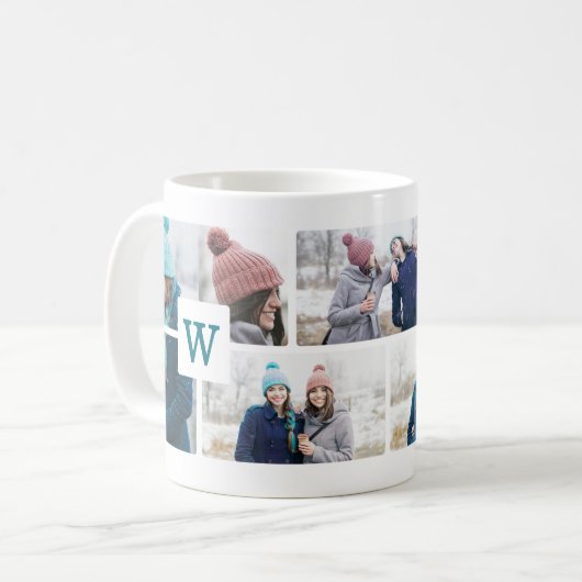 Monogram-Mehrfach-Foto-Layout Kaffeetasse (Vorderseite Links)
