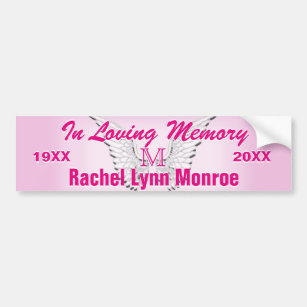 Monogram Memorial Angel Wings Pink Autoaufkleber