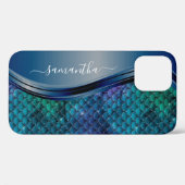 Monogram Mermaid Scale Lila Navy Blue Case-Mate iPhone Hülle (Rückseite (Horizontal))