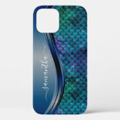 Monogram Mermaid Scale Lila Navy Blue Case-Mate iPhone Hülle (Rückseite)
