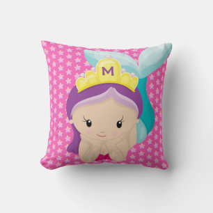Monogram Mermaid Starfish Pink Girl Cartoon Kissen