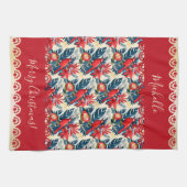 Monogram Merry Christmas & Happy New Year! Floral Geschirrtuch (Horizontal)