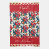 Monogram Merry Christmas & Happy New Year! Floral Geschirrtuch (Vertikal)