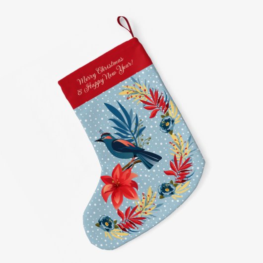 Monogram Merry Christmas & Happy New Year! Floral Kleiner Weihnachtsstrumpf (Rückseite (Hängend))