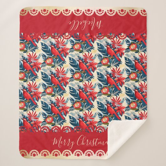Monogram Merry Christmas & Happy New Year! Floral Sherpadecke (Vorderseite)