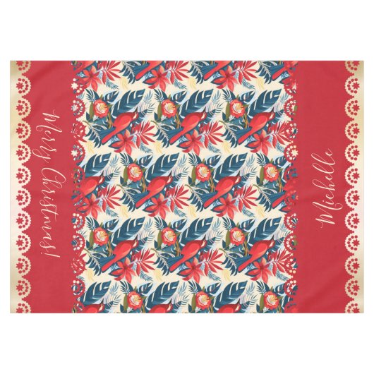 Monogram Merry Christmas & Happy New Year! Floral Tischdecke (Vorderseite (Horizontal))