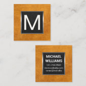 Monogram Metal Trial | Brown Leather Quadratische Visitenkarte (Vorne/Hinten)