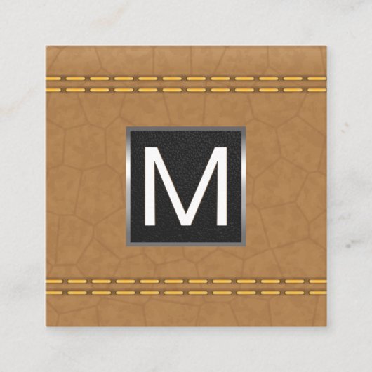 Monogram Metal Trial | Doppelgeheftes Tan Leather Quadratische Visitenkarte (Vorderseite)