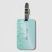 Monogram Metallic Aqua Blue Dripping Glitzer Icing Gepäckanhänger (Vorderseite Vertikal)