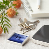 Monogram Metallic Blue Textured Personalisiert Nam Schlüsselanhänger (Seite)