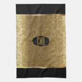 Monogram Metallic Gold & Floral Damask Muster Geschirrtuch (Vertikal)