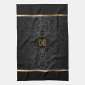 Monogram Metallic Gold & Floral Damask Muster Handtuch (Vertikal)