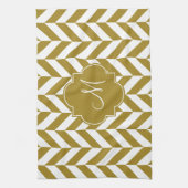 Monogram Metallic Gold Herringbone-Muster Geschirrtuch (Vertikal)