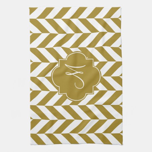 Monogram Metallic Gold Herringbone-Muster Geschirrtuch (Vertikal)