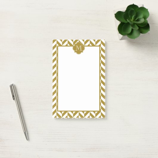 Monogram Metallic Gold Herringbone-Muster Post-it Klebezettel (Büro)