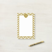 Monogram Metallic Gold Herringbone-Muster Post-it Klebezettel (Auf Schreibtisch)