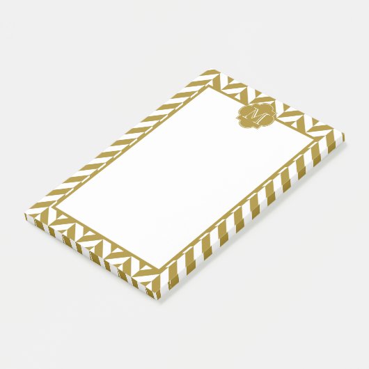 Monogram Metallic Gold Herringbone-Muster Post-it Klebezettel (angewinkelt)