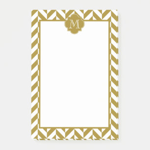Monogram Metallic Gold Herringbone-Muster Post-it Klebezettel