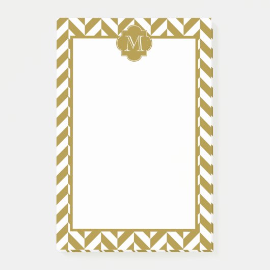 Monogram Metallic Gold Herringbone-Muster Post-it Klebezettel (Vorderseite)