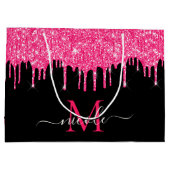 Monogram Metallic Hot Pink Drilling Glitzer Black Große Geschenktüte (Rückseite)