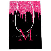Monogram Metallic Hot Pink Drilling Glitzer Black Mittlere Geschenktüte (Vorderseite)