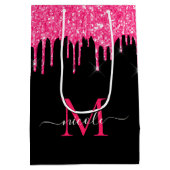 Monogram Metallic Hot Pink Drilling Glitzer Black Mittlere Geschenktüte (Rückseite)