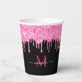Monogram Metallic Hot Pink Drilling Glitzer Black Pappbecher (Rückseite)