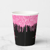 Monogram Metallic Hot Pink Drilling Glitzer Black Pappbecher (Rechts)