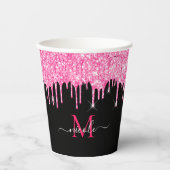 Monogram Metallic Hot Pink Drilling Glitzer Black Pappbecher (Vorderseite)