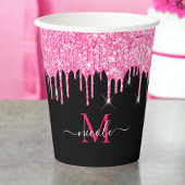 Monogram Metallic Hot Pink Drilling Glitzer Black Pappbecher