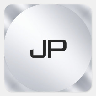 Monogram Metallic-Imitate Silver Template Moderne Quadratischer Aufkleber
