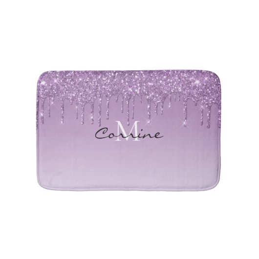 Monogram Metallic Lavendel Lila Glitzer Tropfen Badematte (Vorderseite)