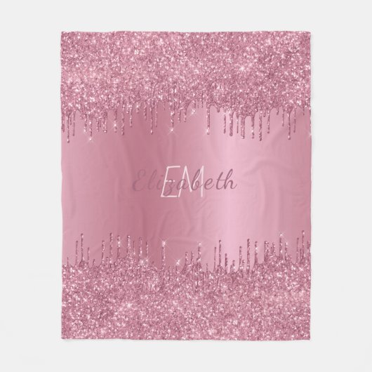 Monogram Metallic Pink Dripping Glitzer Girly Fleecedecke (Vorderseite)
